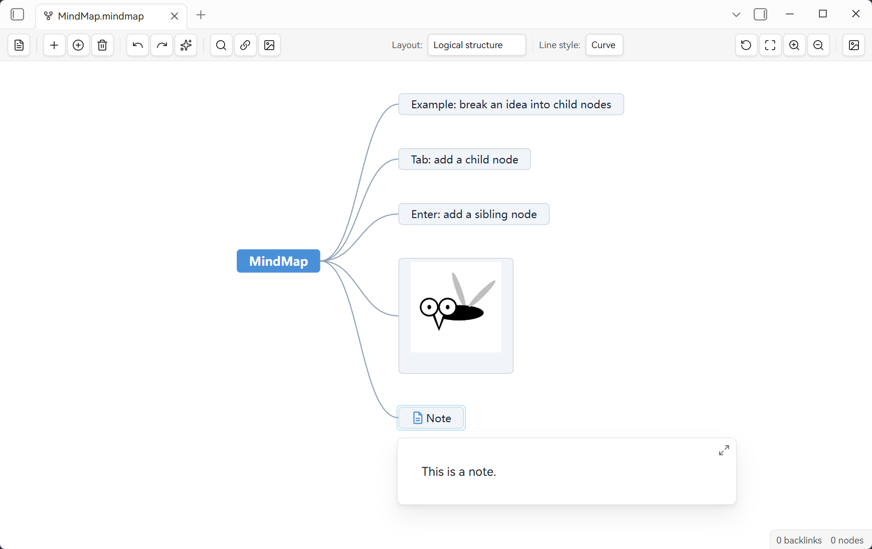 A .mindmap.md note shown as a mind map in Obsidian
