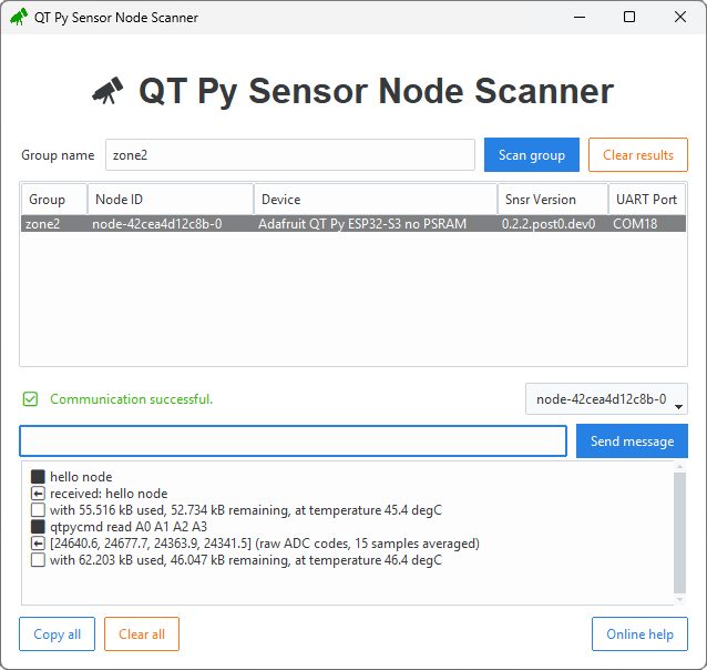 Screenshot of the scanner app
