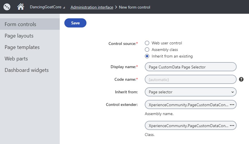 Custom Page Selector control