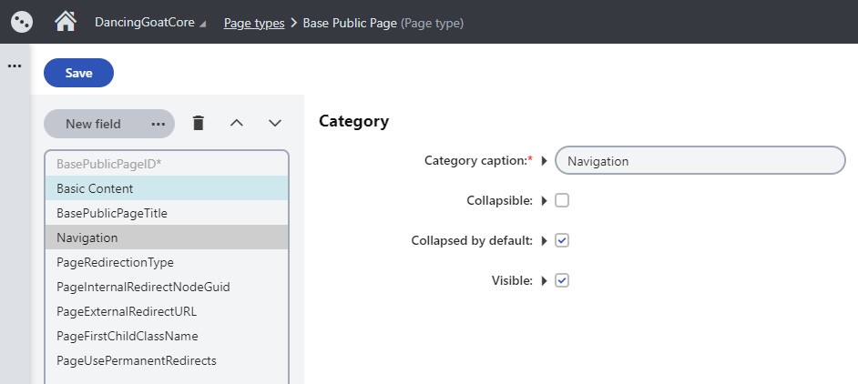 Base Public Page Page Type fields