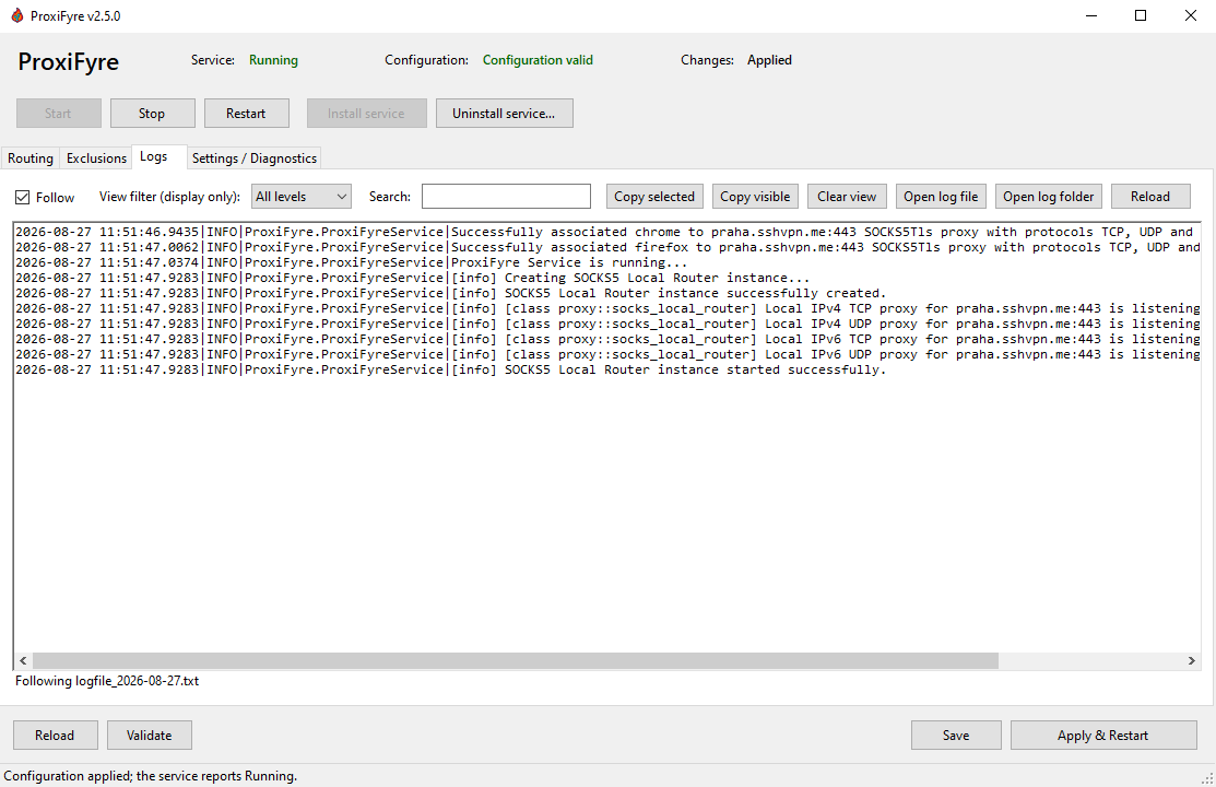 ProxiFyre live log viewer