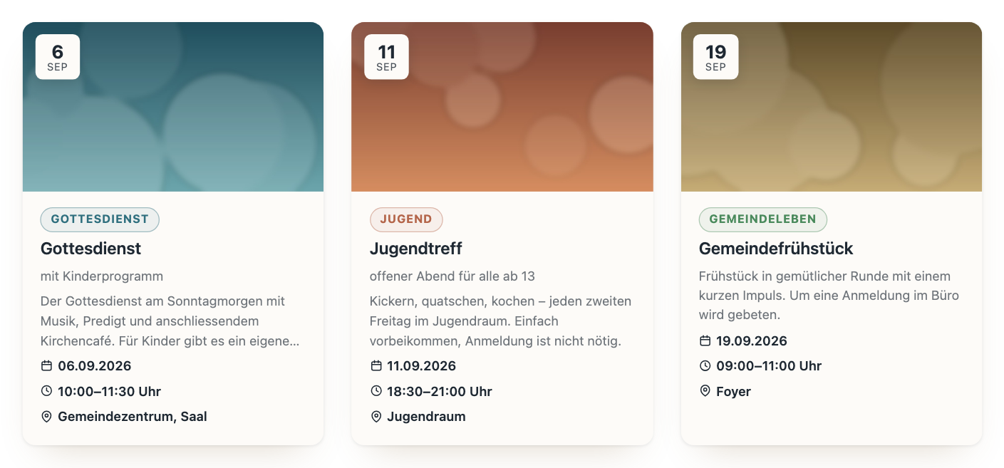 Grid-Ansicht mit drei Spalten