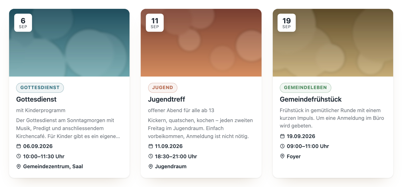 Kachelraster mit drei Spalten