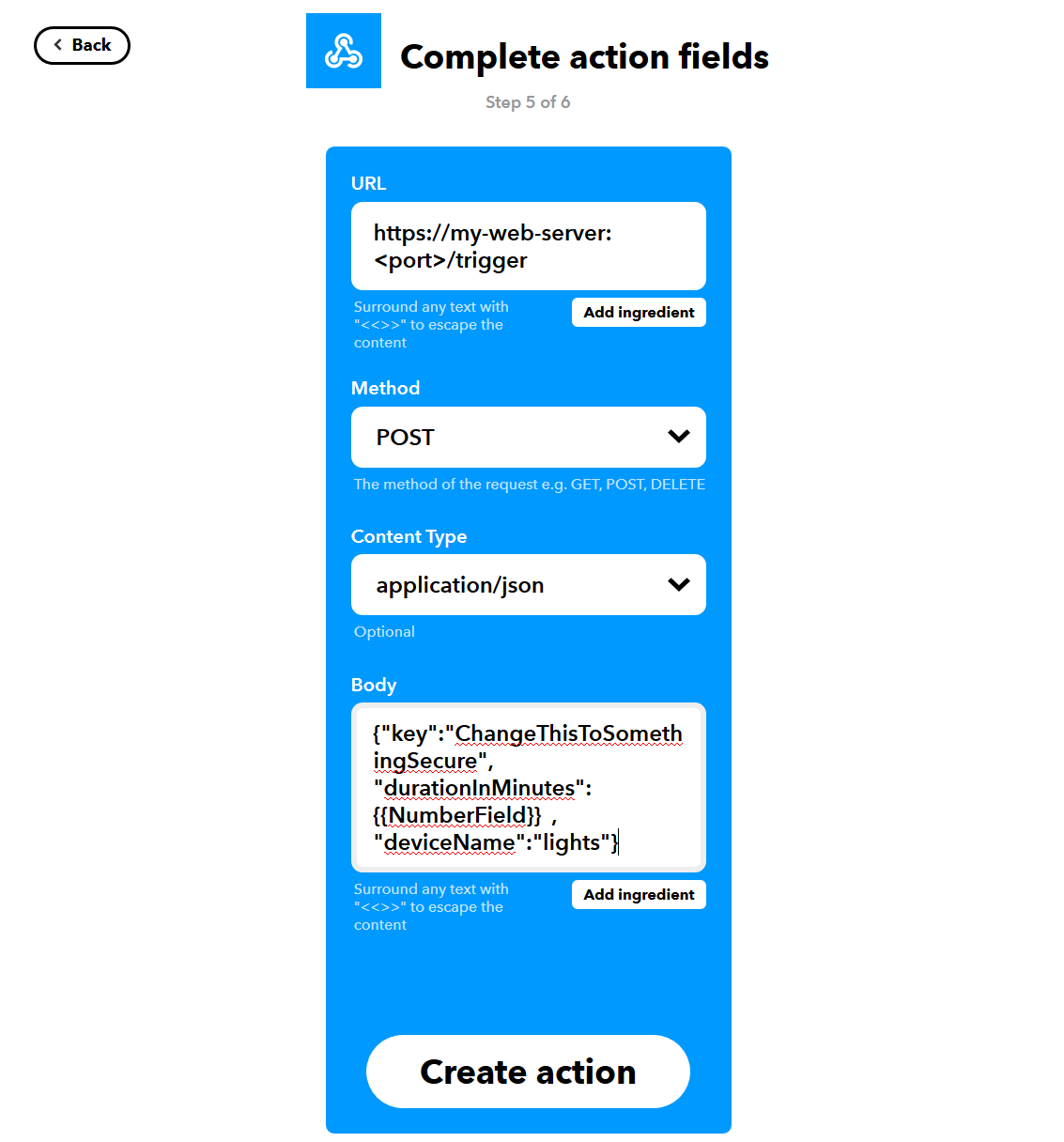 IFTTT web request action