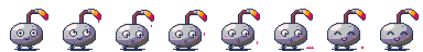 All eight frames, 1× of Pebbly, the mascot