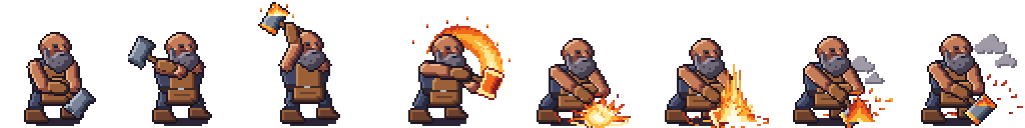 All eight frames, 4× of The blacksmith's fire strike