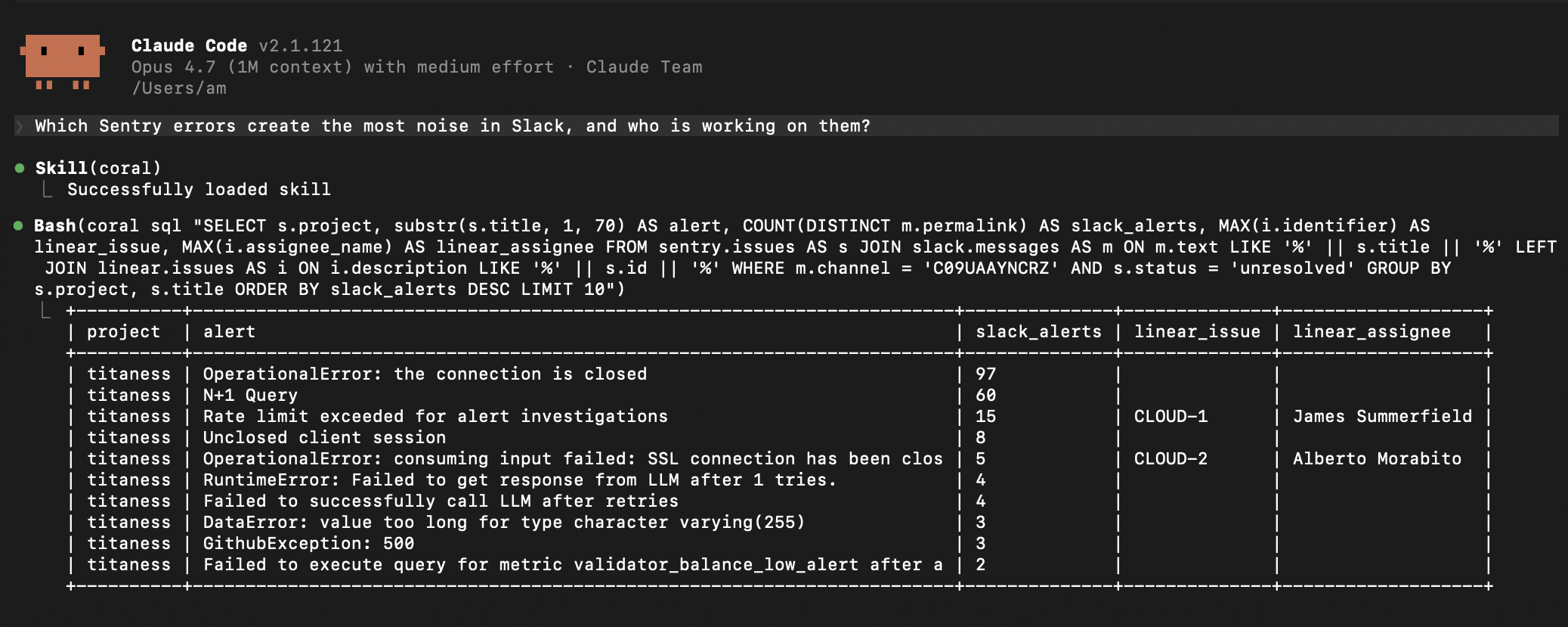 coral sql demo
