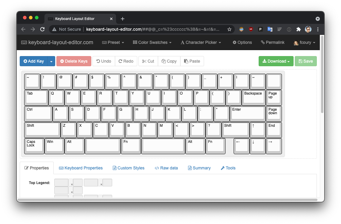 Default Splitspace Layout on KLE