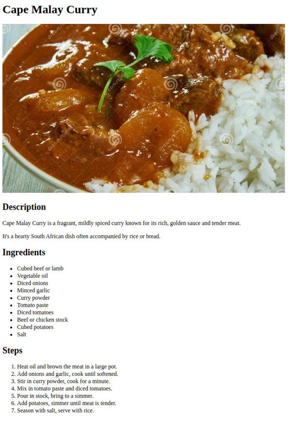 Cape Malay Curry Recipe