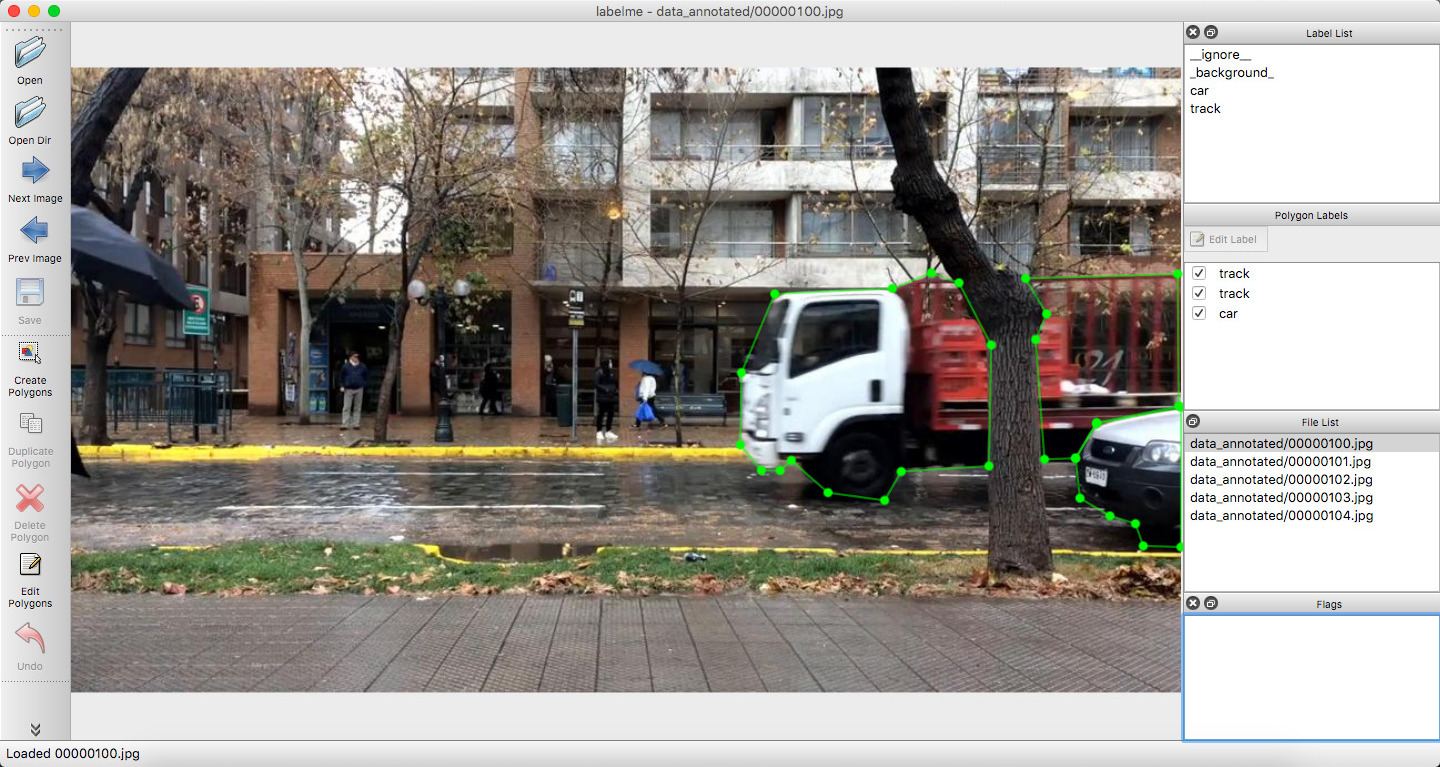 Two consecutive video frames, each carrying the same labelled regions