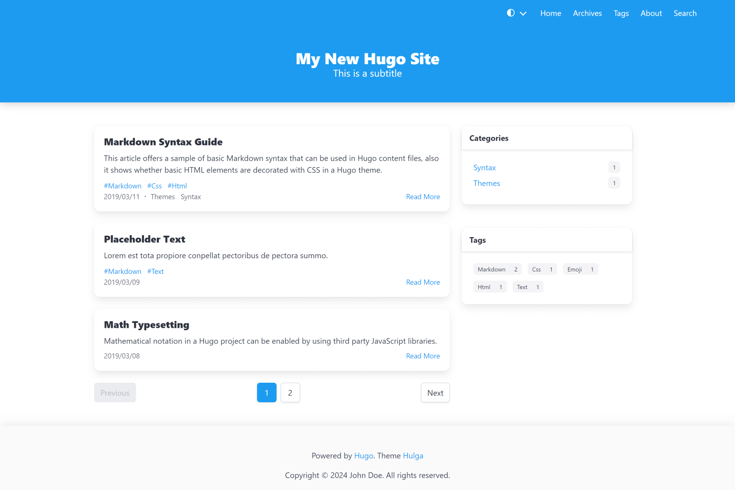 hugo-theme-hulga 网站模板截图