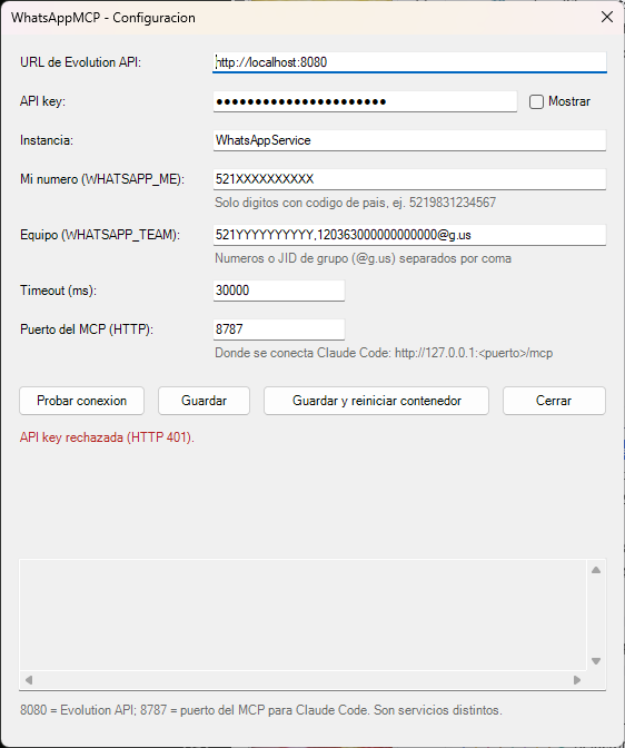 Ventana con el mensaje rojo "API key rechazada (HTTP 401)"