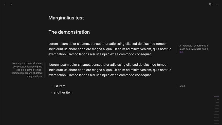 Margin notes turning into glass boxes as a sidebar is widened, and back