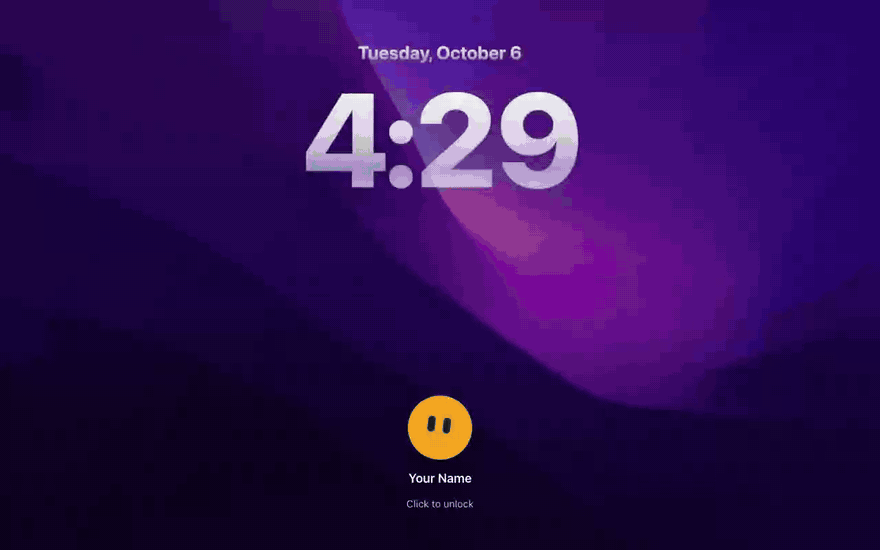 Unlocking the desktop, magnifying the Dock, opening a post from Finder, searching with Spotlight and switching to Dark in System Settings