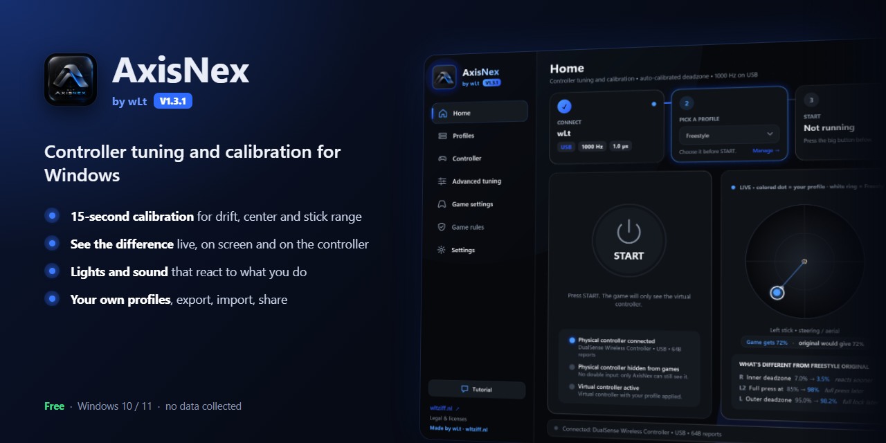 AxisNex: controller tuning and calibration for Windows