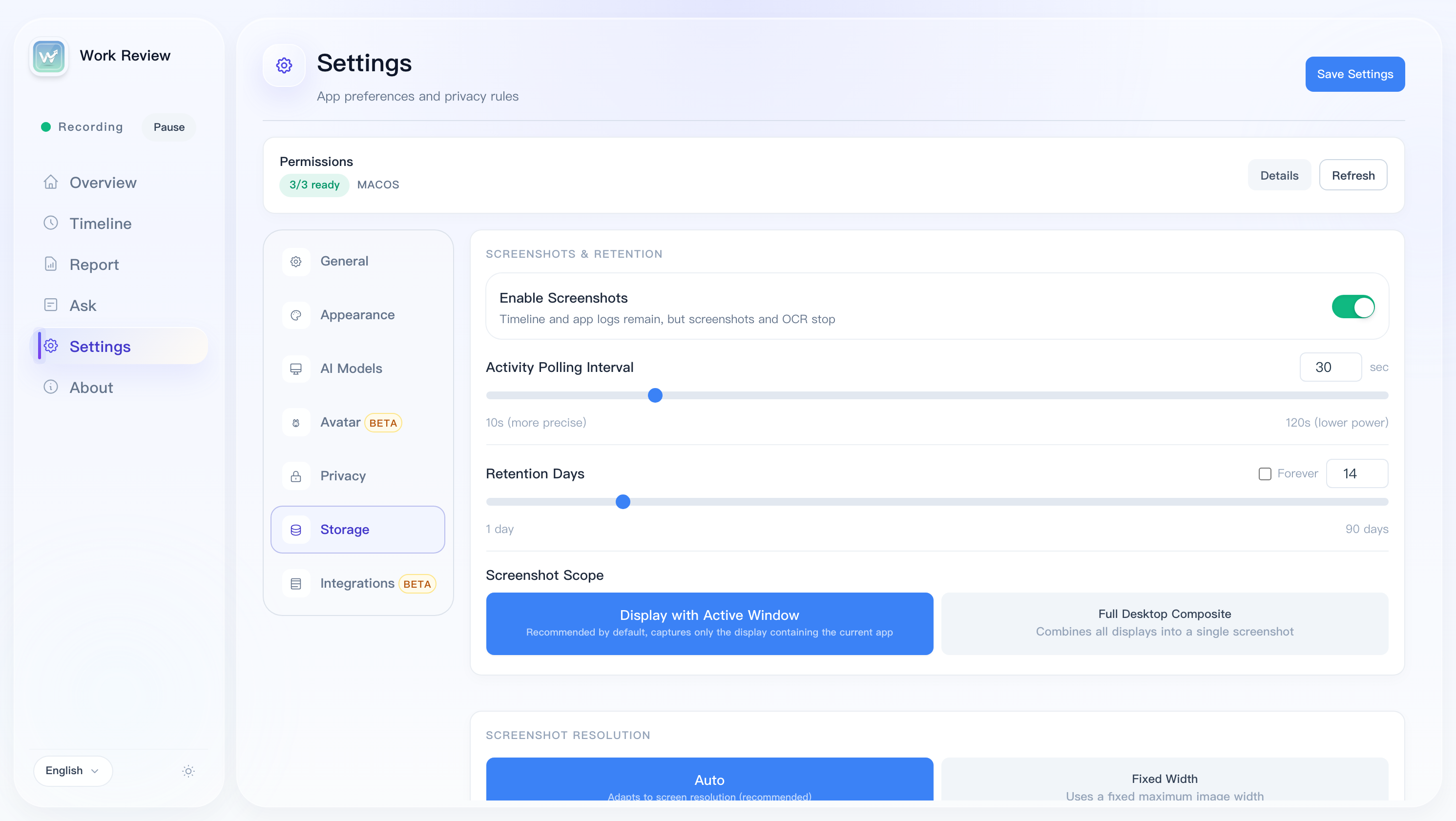 Storage Settings