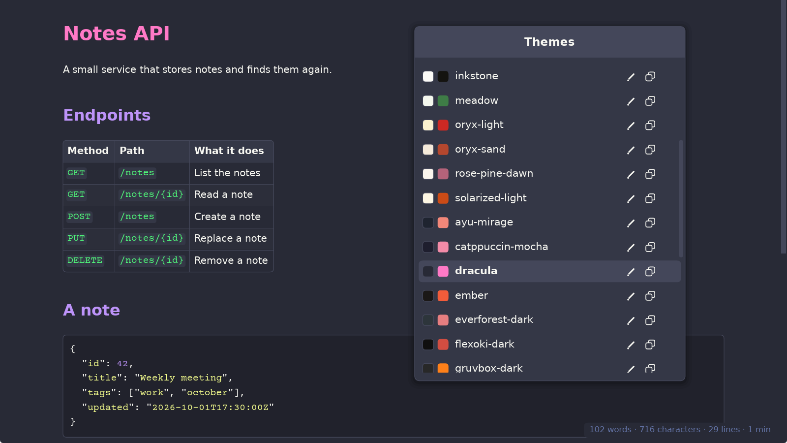 The Oryx theme browser open over a document