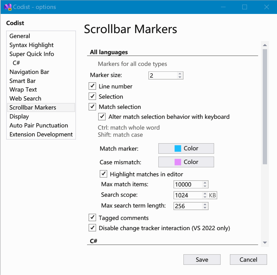 Scrollbar Marker Options