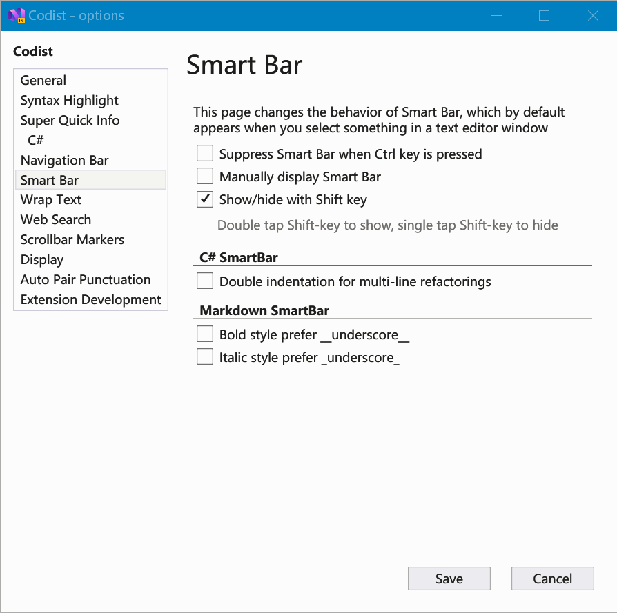 Smart Bar Options