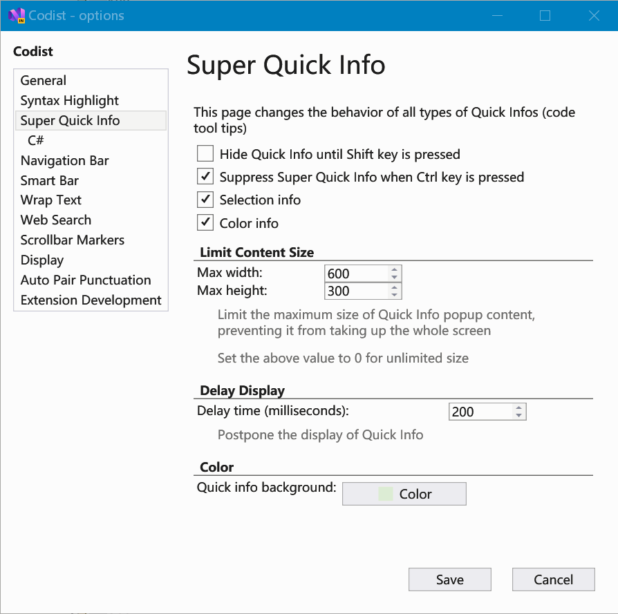 Super Quick Info Options