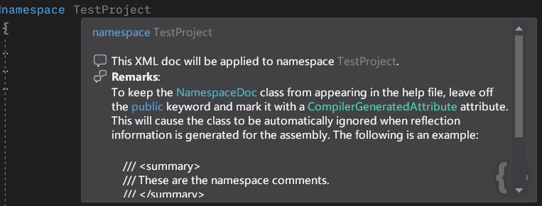 Super Quick Info Csharp Namespace