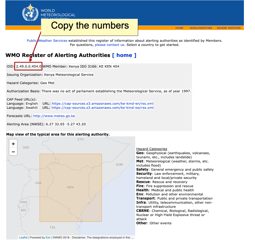WMO Register of Alerting Authorities