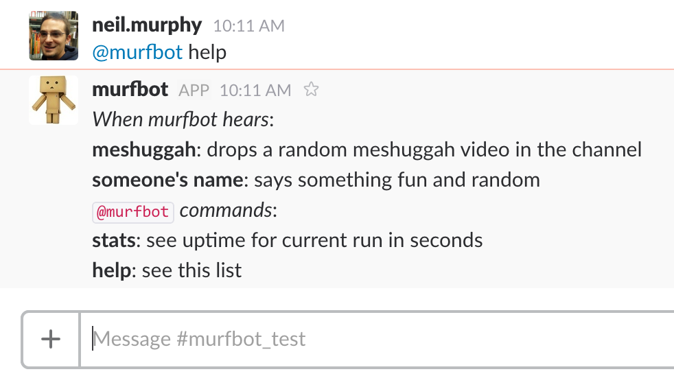 Screenshot of Murfbot help response