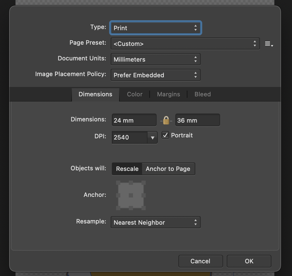 Affinity page settings