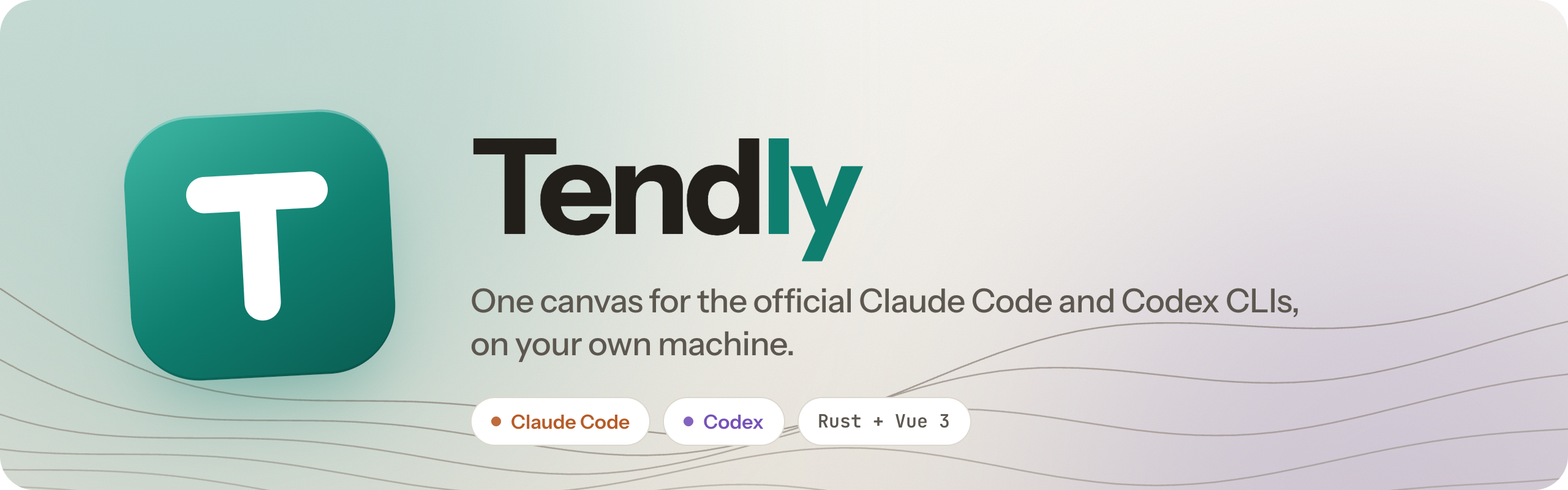 Tendly: one canvas for the official Claude Code and Codex CLIs, on your own machine.