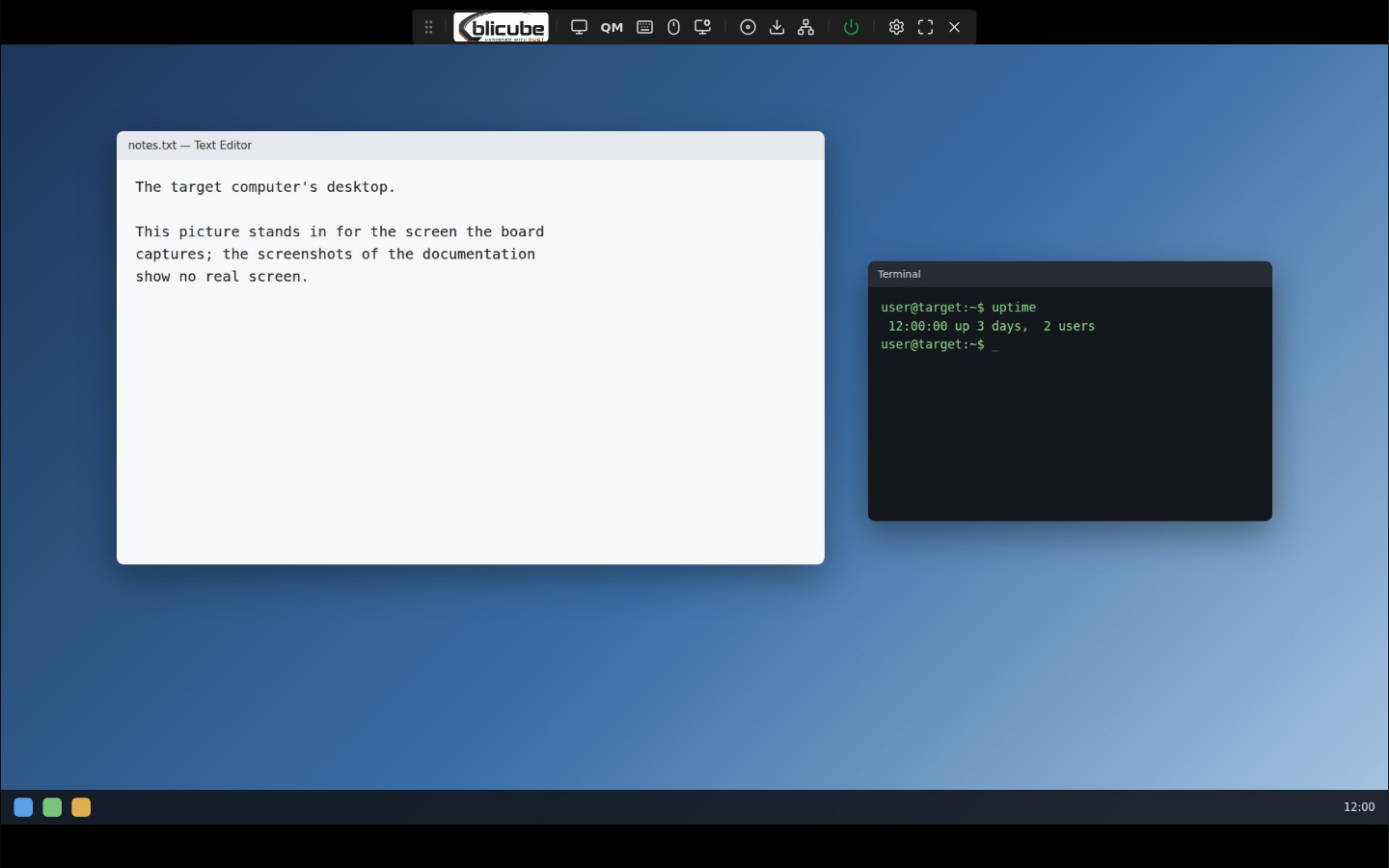The remote desktop with the toolbar