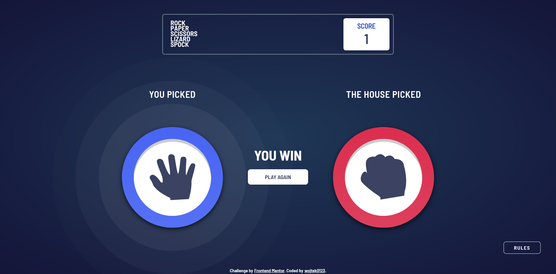 Final stage of the game where user can see who win