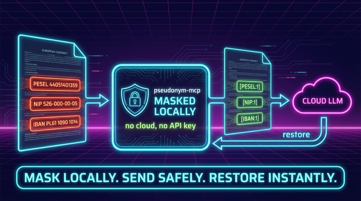 pseudonym-mcp — mask PII locally, send safely to a cloud LLM, restore instantly