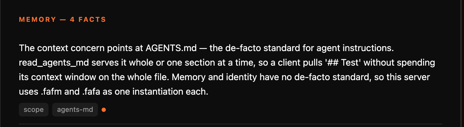 the card's memory section — a real, tagged, verified fact