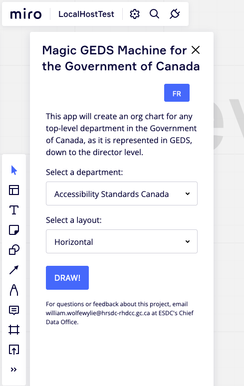The app interface allows you to pick a department and a layout