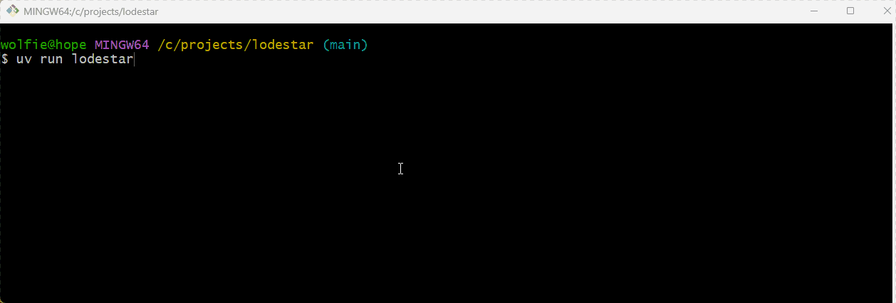 Lodestar demo — the agentic CLI answering a scholarship question live (real Claude + RAG)