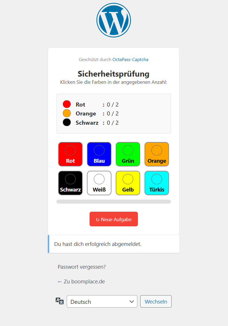 WP Login OctaPass Captcha Screenshot