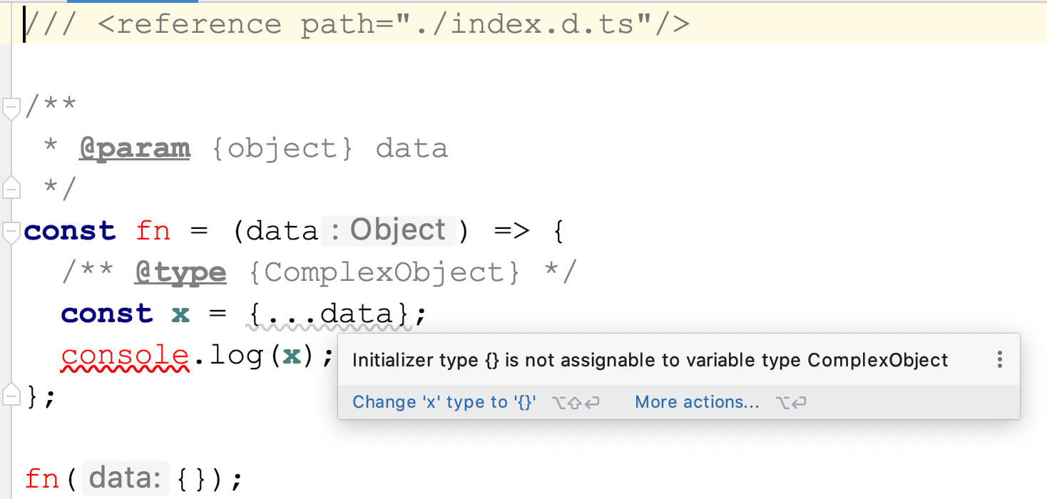 WebStorms typing error message