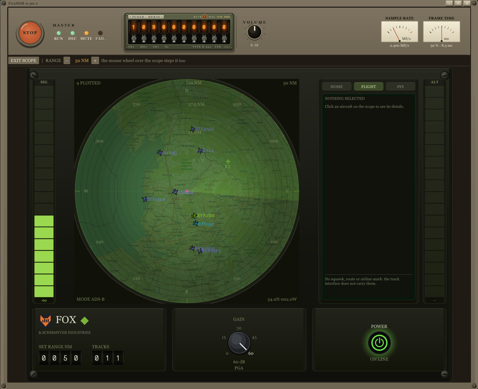 Capture d'écran du radar scope de FoxSDR