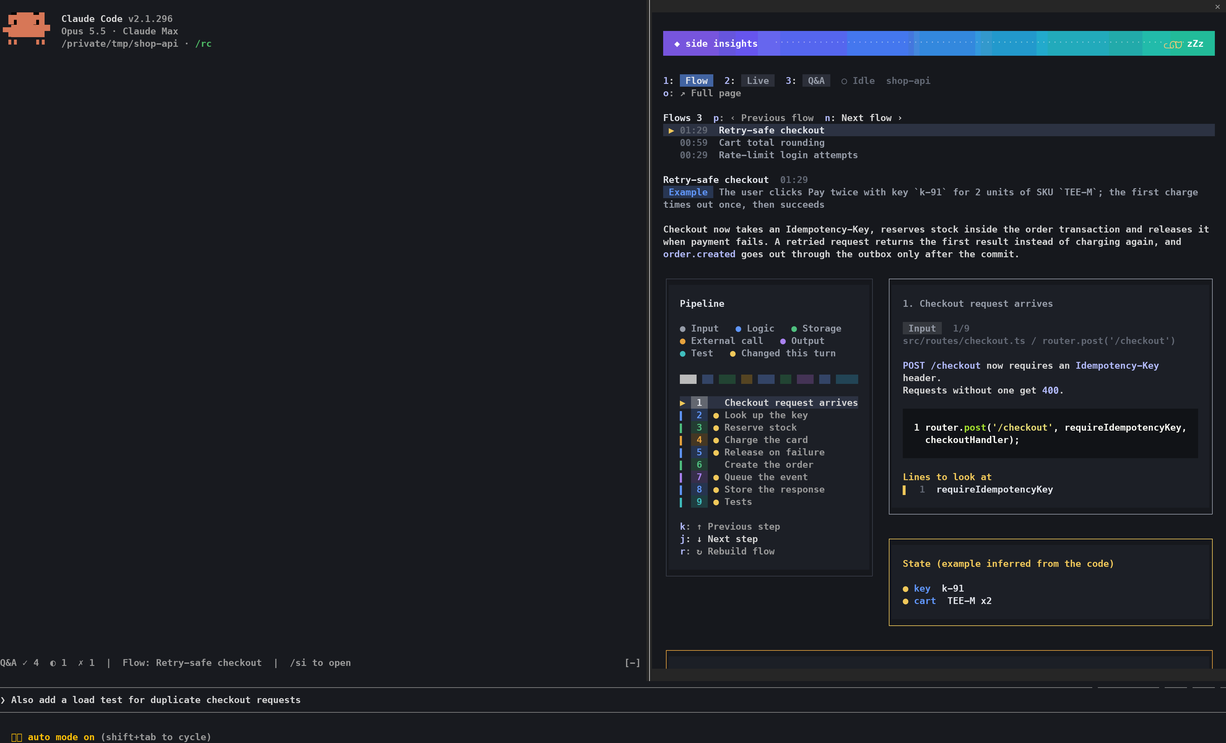 The /si pane next to a Claude Code session