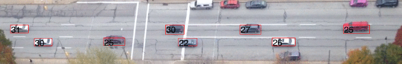 The same two second snippet, but rotated, cropped, and annotated with speeds in MPH