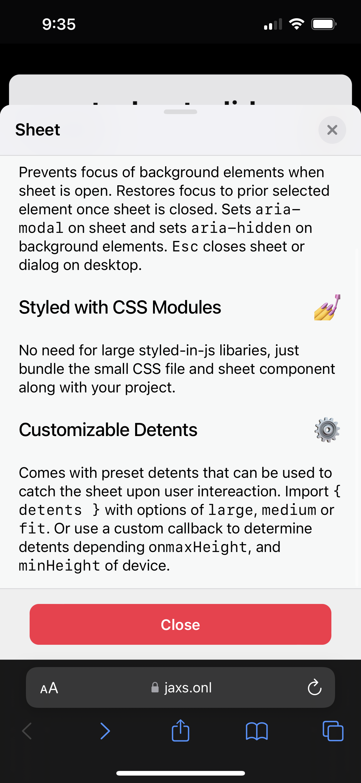 react-sheet-slide fully expanded and scrolled down in light mode.