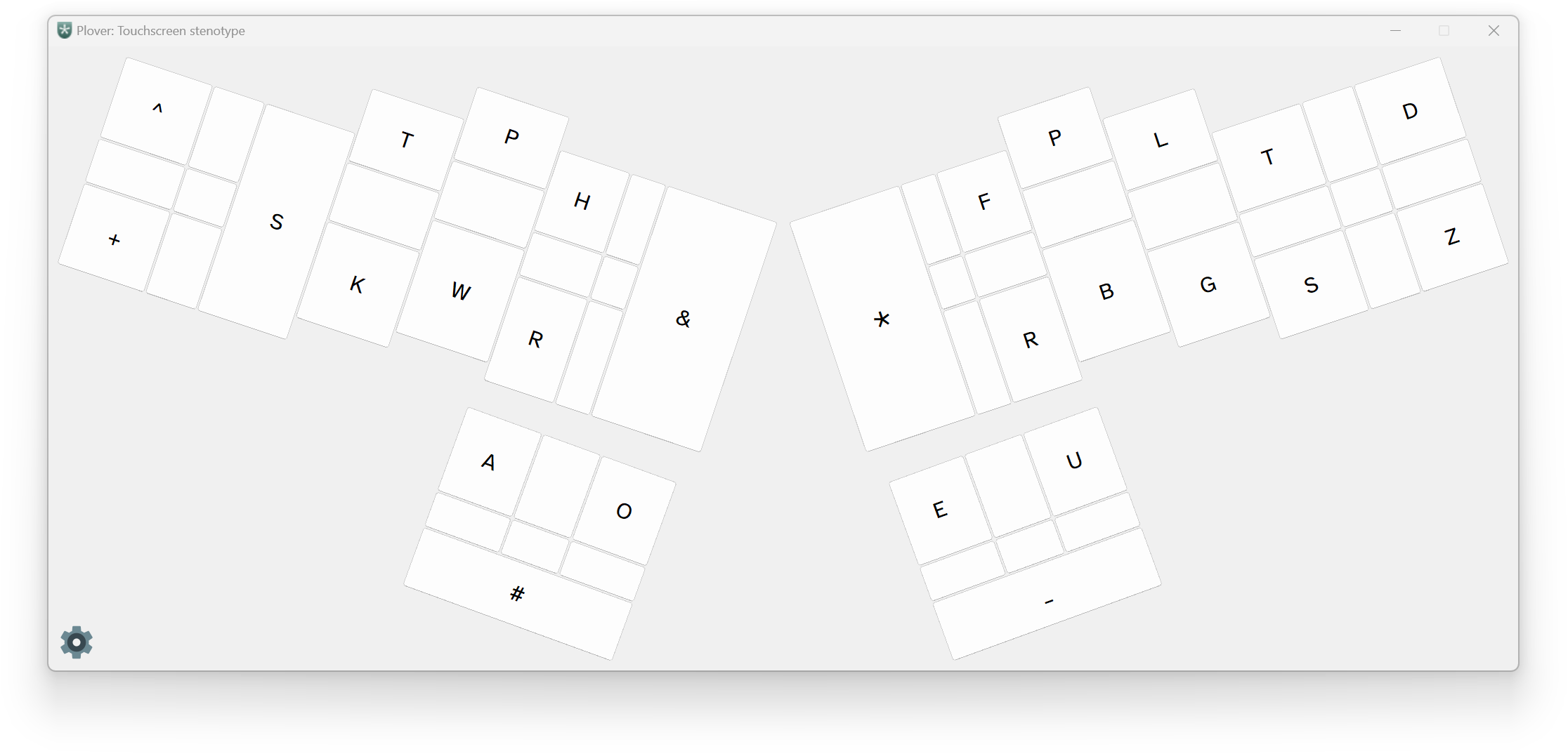 Sample key layout of the system on the touchscreen stenotype