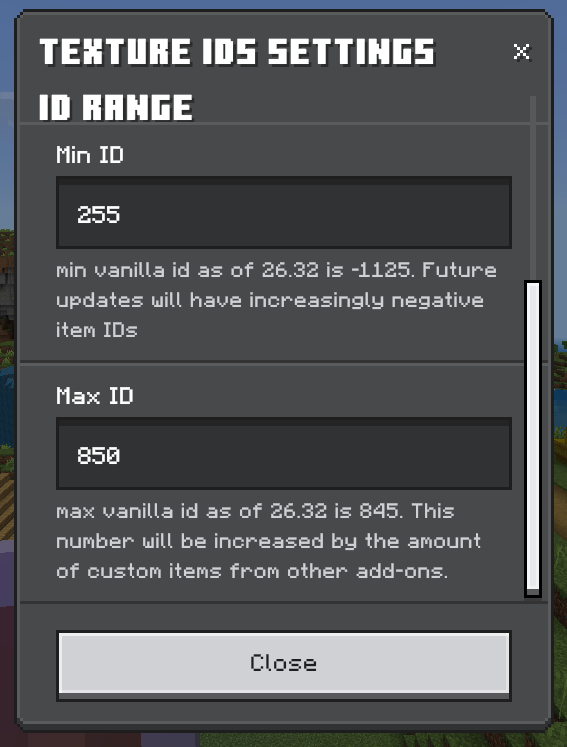 Settings Range