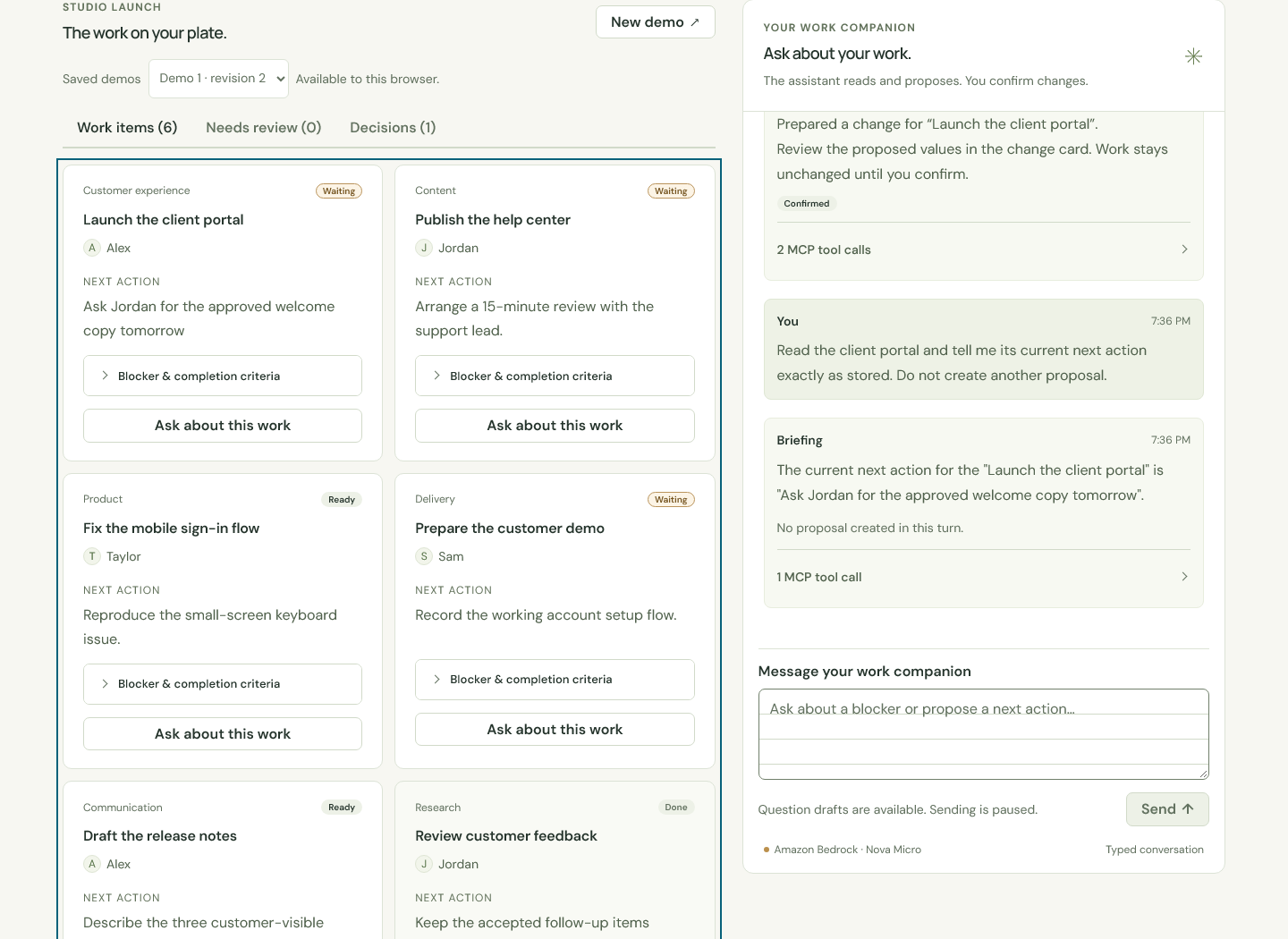 Projects Briefing work and conversation interface