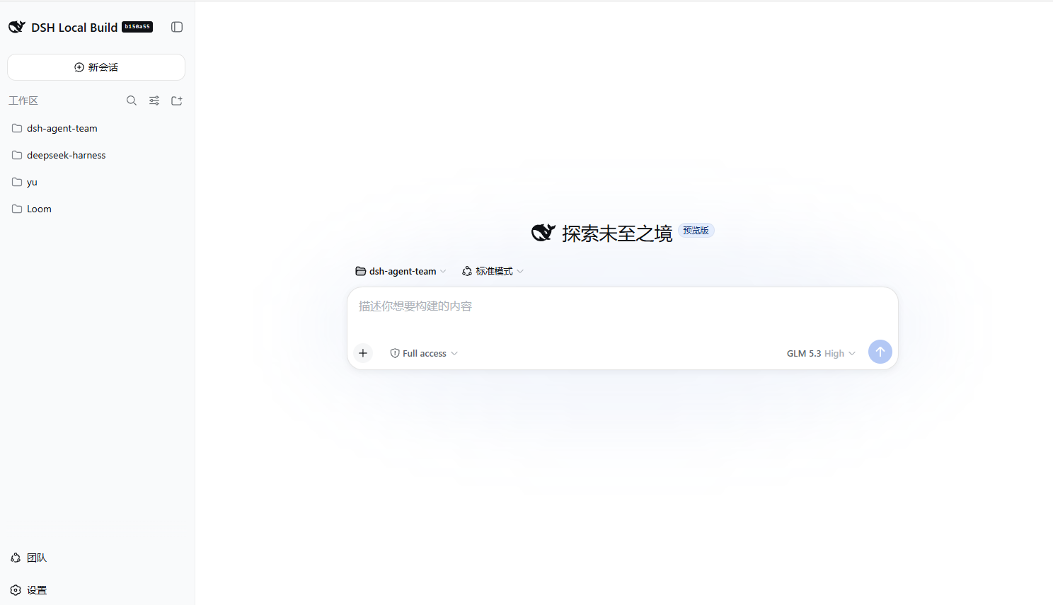 Ordinary DSH Web UI with the Team entry highlighted in the sidebar footer