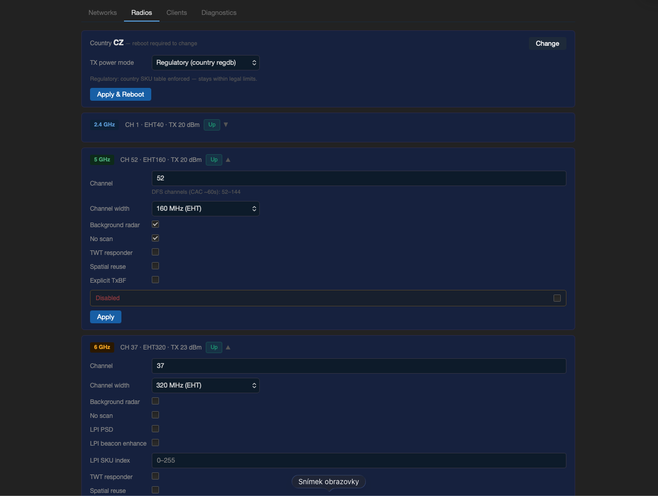 Radios tab
