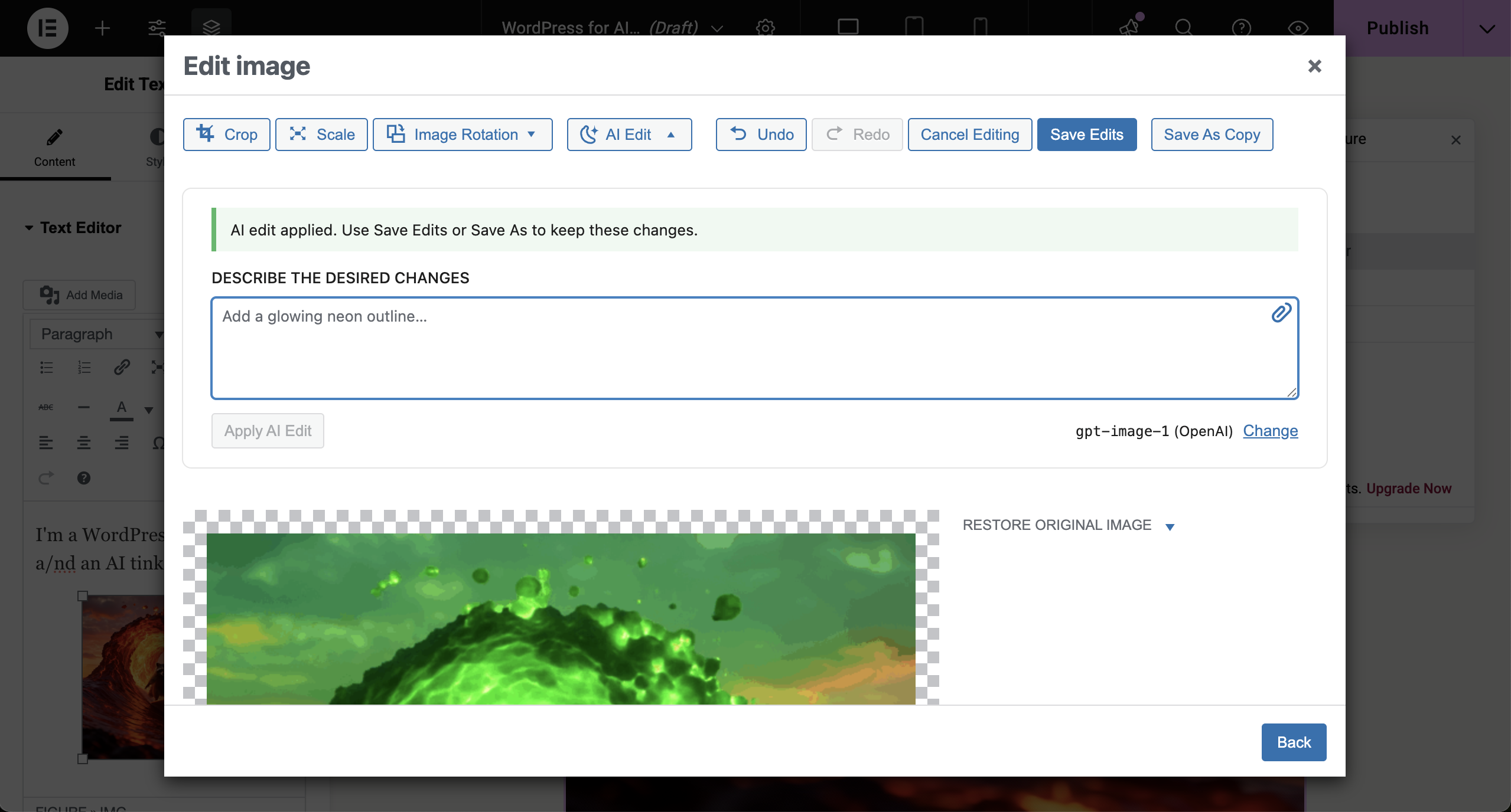 Image editing inside Elementor