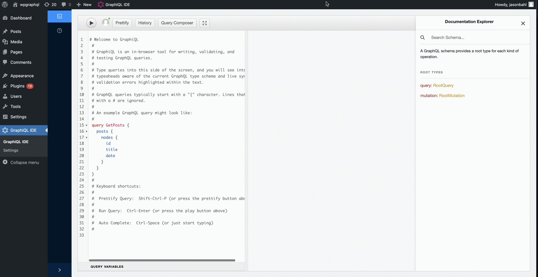 Screenshot of the GraphiQL IDE "Full Window" feature