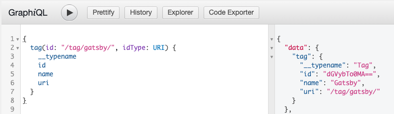 Screenshot of a GraphQL query for a tag using the URI