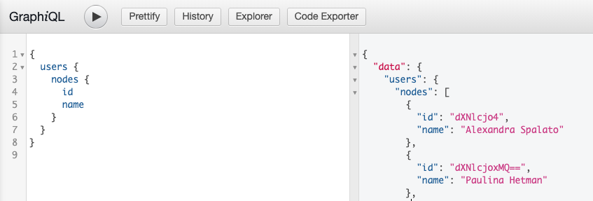 Screenshot of a GraphQL query for users